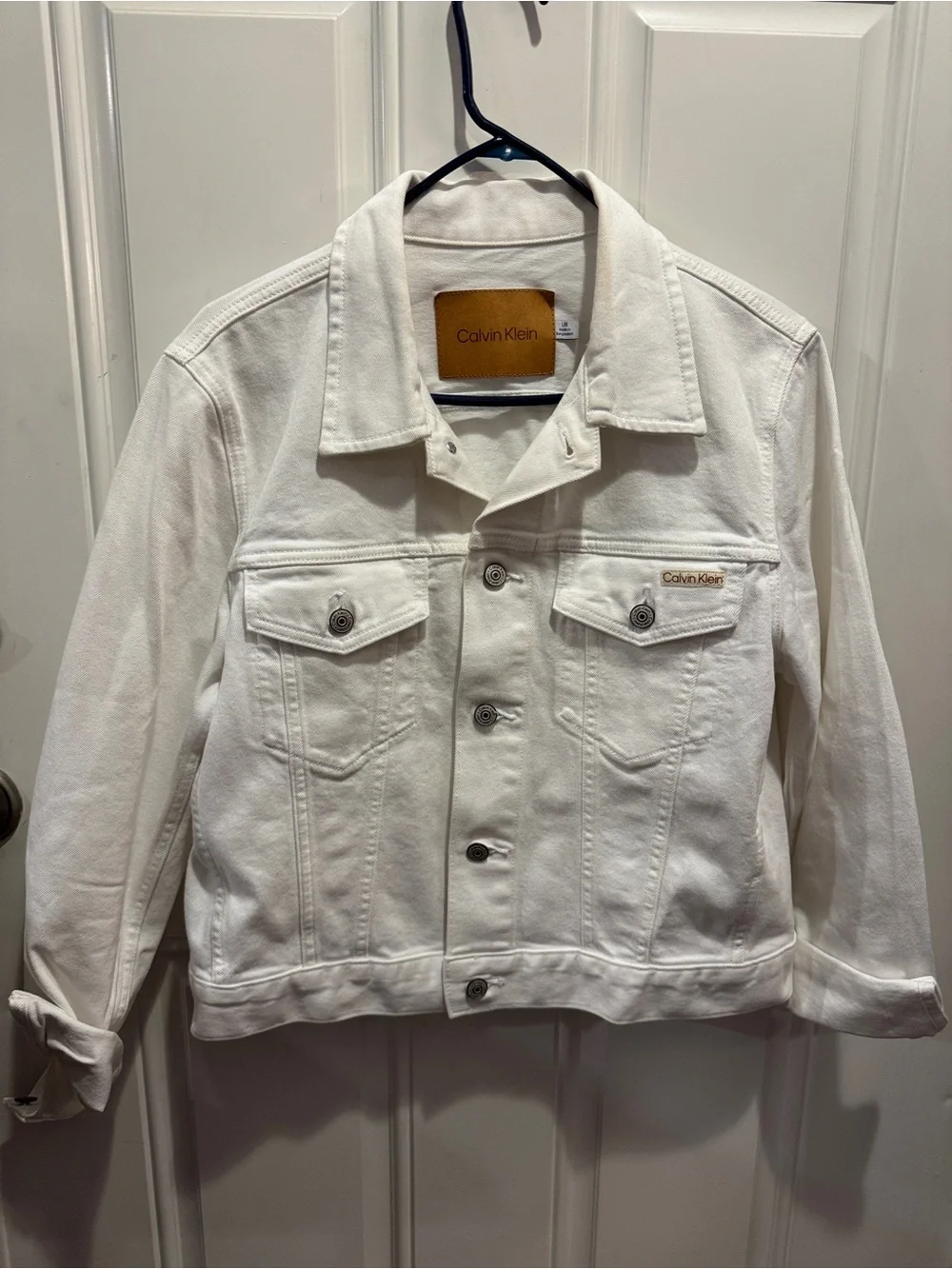 Calvin Klein Classic Denim Trucker Jacket Optic White Sz L Retail Price $109.00 - Picture 6 of 15
